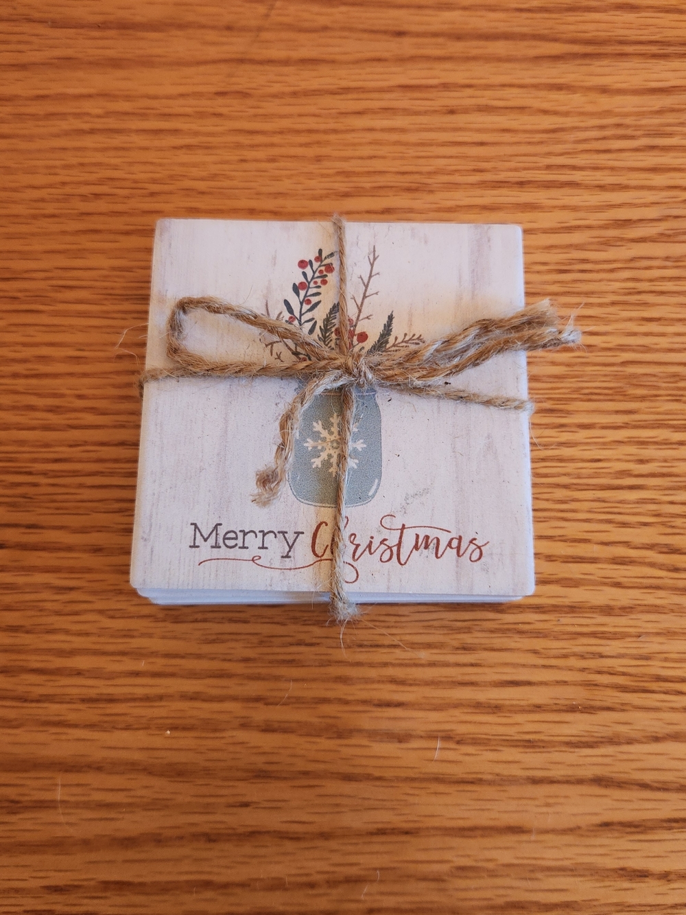 Merry & Bright Rustic Christmas Holiday Coasters Set Of 4
